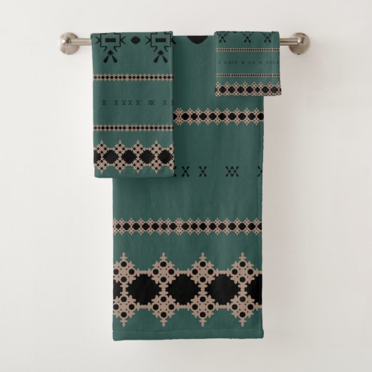 Tribal Forest Green Mud Cloth Bad Handdoek (Insitu)