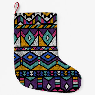 Tribal Geometric Aztec: kleurrijk  patroon Kleine Kerstsok