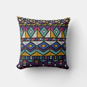 Tribal Geometric Aztec: kleurrijk patroon Kussen