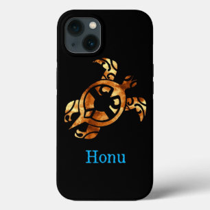 Tribal Gold Hawaiian Zee Turtle on Black iPhone 13 Hoesje
