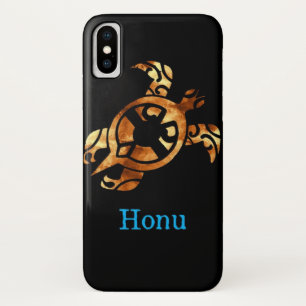 Tribal Gold Hawaiian Zee Turtle on Black iPhone X Hoesje