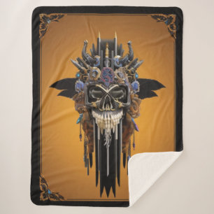 Tribal Gothic Skull Sherpa Blanket Deken