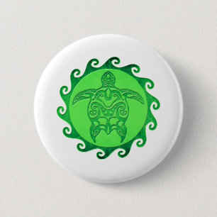 Tribal Green Zee Turtle Ronde Button 5,7 Cm