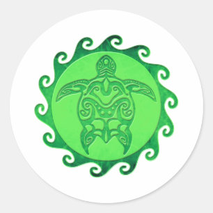 Tribal Green Zee Turtle Ronde Sticker