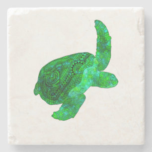 Tribal Green Zee Turtle Stenen Onderzetter