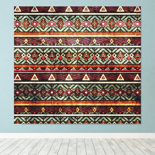 Tribal Grunge: Etno Retro Patroon Canvas Afdruk (Insitu (Houten vloer))