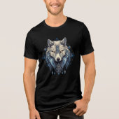 Tribal Ice Wolf with Blue Symbols Tri-Blend Shirt (Voorkant)