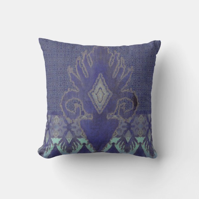 Tribal IKAT Geometric Pattern Aqua Navy  Kussen (Voorkant)