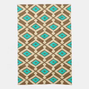 Tribal Ikat Pattern, Beige, Taupe en Turquoise Theedoek