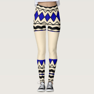 Tribal-Inspired Blue & Cream Leggings