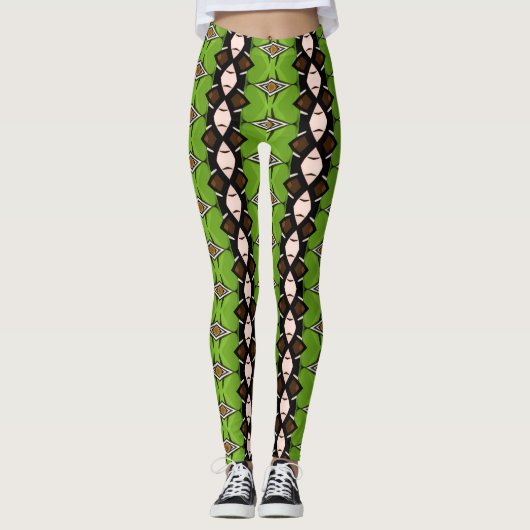 Tribal Inspired Green Patterned Leggings (Devant)