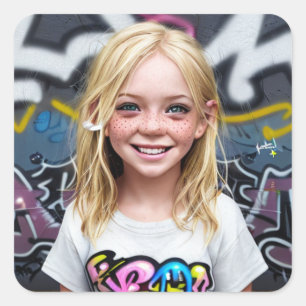 Tribal Kinder   Glimlachend Klein Blond met Sproet Vierkante Sticker