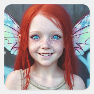 Tribal Kinder Redhead Meisje met Fairy Wings Vierkante Sticker