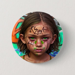 Tribal Kinder Urban Futuristische Meisje Groene Ronde Button 5,7 Cm