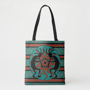 Tribal Kokopelli Blauwgroen bruin en zwart Draagtas