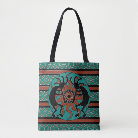 Tribal Kokopelli Zuidwest Turquoise Tote Bag (Voorkant)