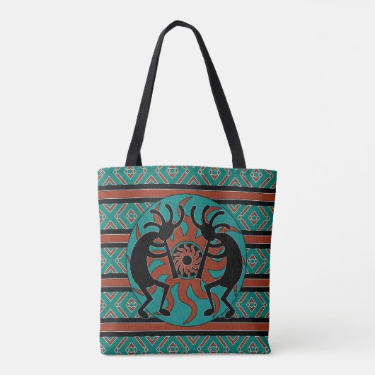 Tribal Kokopelli Zuidwest Turquoise Tote Bag (Achterkant)