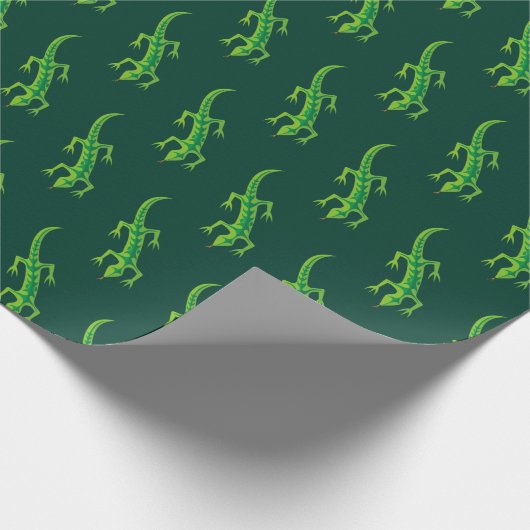 Tribal Lizard Green Pattern Cadeaupapier (Hoek)