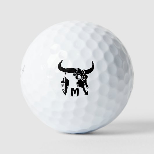 Tribal Longhorn Bull Skull met zwarte doether Golfballen (Voorkant)