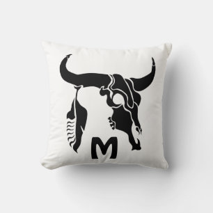 Tribal Longhorn Bull Skull met zwarte doether Kussen