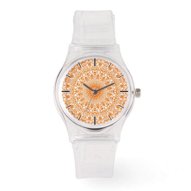 Tribal Mandala Oranje Horloge (Voorkant)