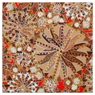 Tribal Mandala Print, bruin, beige en rood Stof