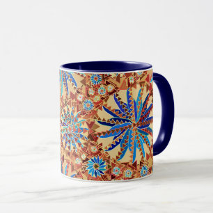Tribal Mandala Print, Camel Tan en Denim Blue Mok