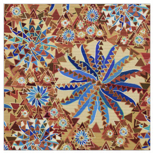 Tribal Mandala Print, Camel Tan en Denim Blue Stof