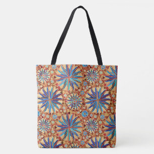 Tribal Mandala Print, Camel Tan en Denim Blue Tote Bag