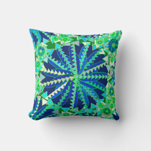 Tribal Mandala Print, Cobalt Blue en Green Kussen