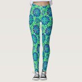 Tribal Mandala Print, Cobalt Blue en Green Leggings (Voorkant)