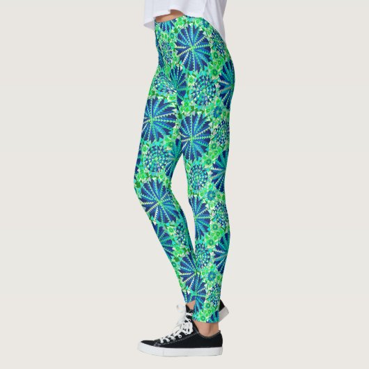 Tribal Mandala Print, Cobalt Blue en Green Leggings (Links)