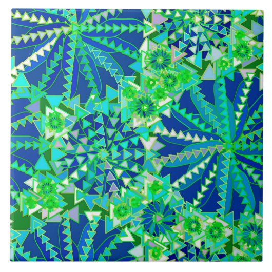 Tribal Mandala Print, Cobalt Blue en Green Tegeltje (Voorkant)