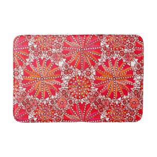Tribal Mandala Print, Coral Red en White Badmat
