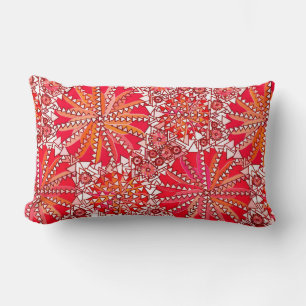 Tribal Mandala Print, Coral Red en White Kussen