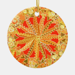 Tribal Mandala Print, Mustard Gold en Oranje Keramisch Ornament
