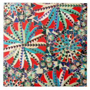 Tribal Mandala Print, Red, Blue en Cream Tegeltje