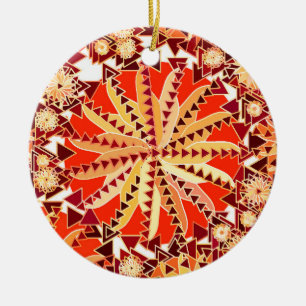 Tribal Mandala Print, Rust Oranje en Brown Keramisch Ornament