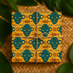 Tribal Mask Afrikaans etnisch gezichtspatroon Cadeaupapier