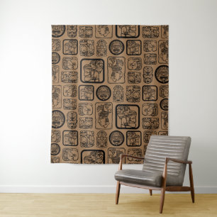 Tribal MAYA oud maskerpatroon 1 Wandkleed