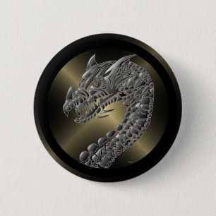 Tribal Metallic Dragon Ronde Button 5,7 Cm