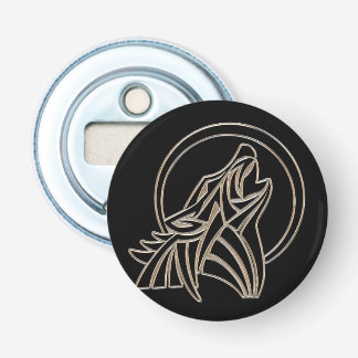 Tribal Metallic Howling Wolf Emblem Button Flesopener