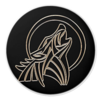 Tribal Metallic Howling Wolf Emblem Keramische Knop