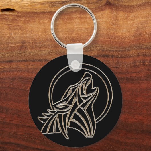 Tribal Metallic Howling Wolf Emblem Sleutelhanger (Achterkant)