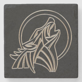 Tribal Metallic Howling Wolf Emblem Stenen Onderzetter