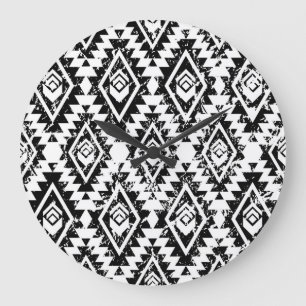 Tribal Navajo: zwart wit geometrisch. Grote Klok