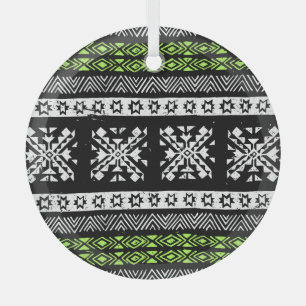 Tribal Navajo, zwart wit groen patroon. Glas Ornament
