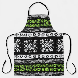 Tribal Navajo, zwart wit groen patroon. Schort