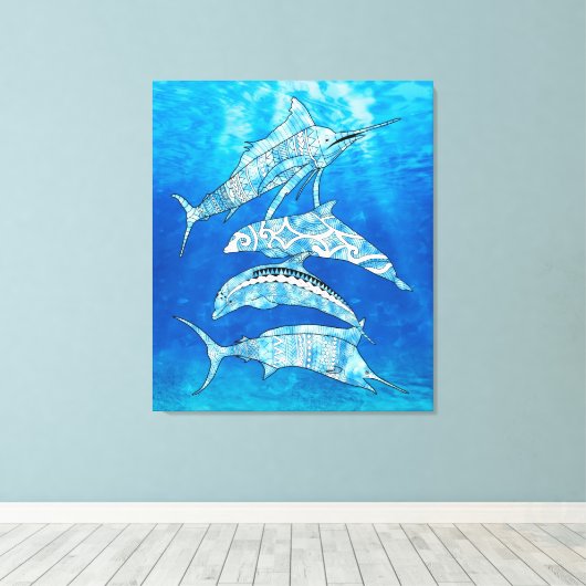 Tribal Ocean Animals Canvas Afdruk (Insitu (Houten vloer))