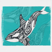 Tribal Orca Brushed Blauwgroen Fleece Deken (Voorkant (Horizontaal))